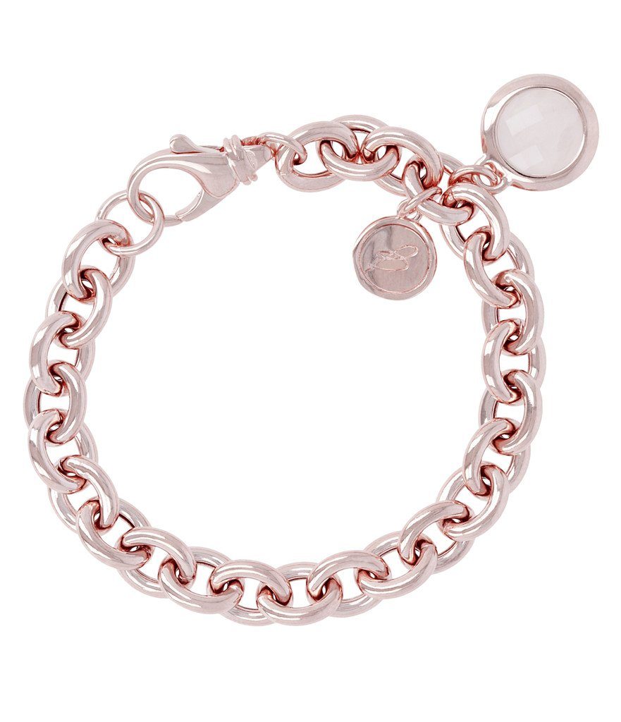 Gemstone Charms Bracelet Rose Gold Plated Rose Quartz – Mazins